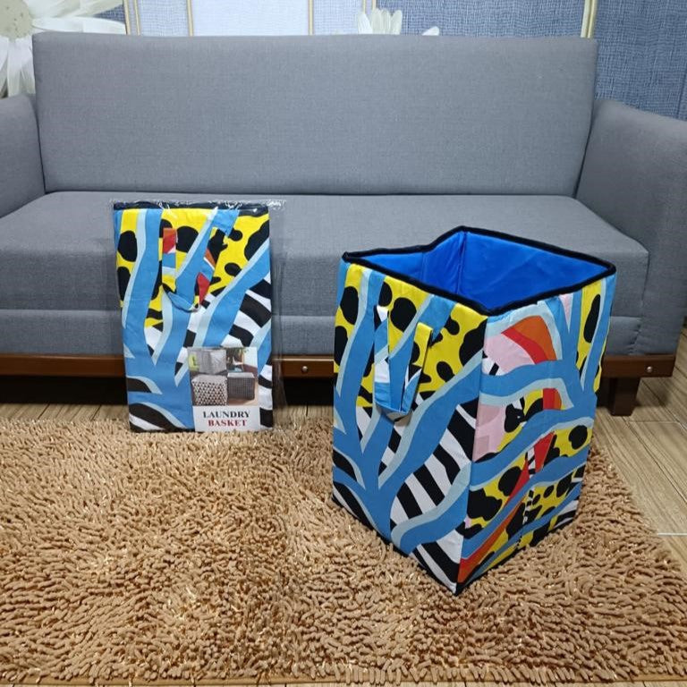 Printed Folding Fabric Laundry Basket | Portable Storage Basket - Home Hatch