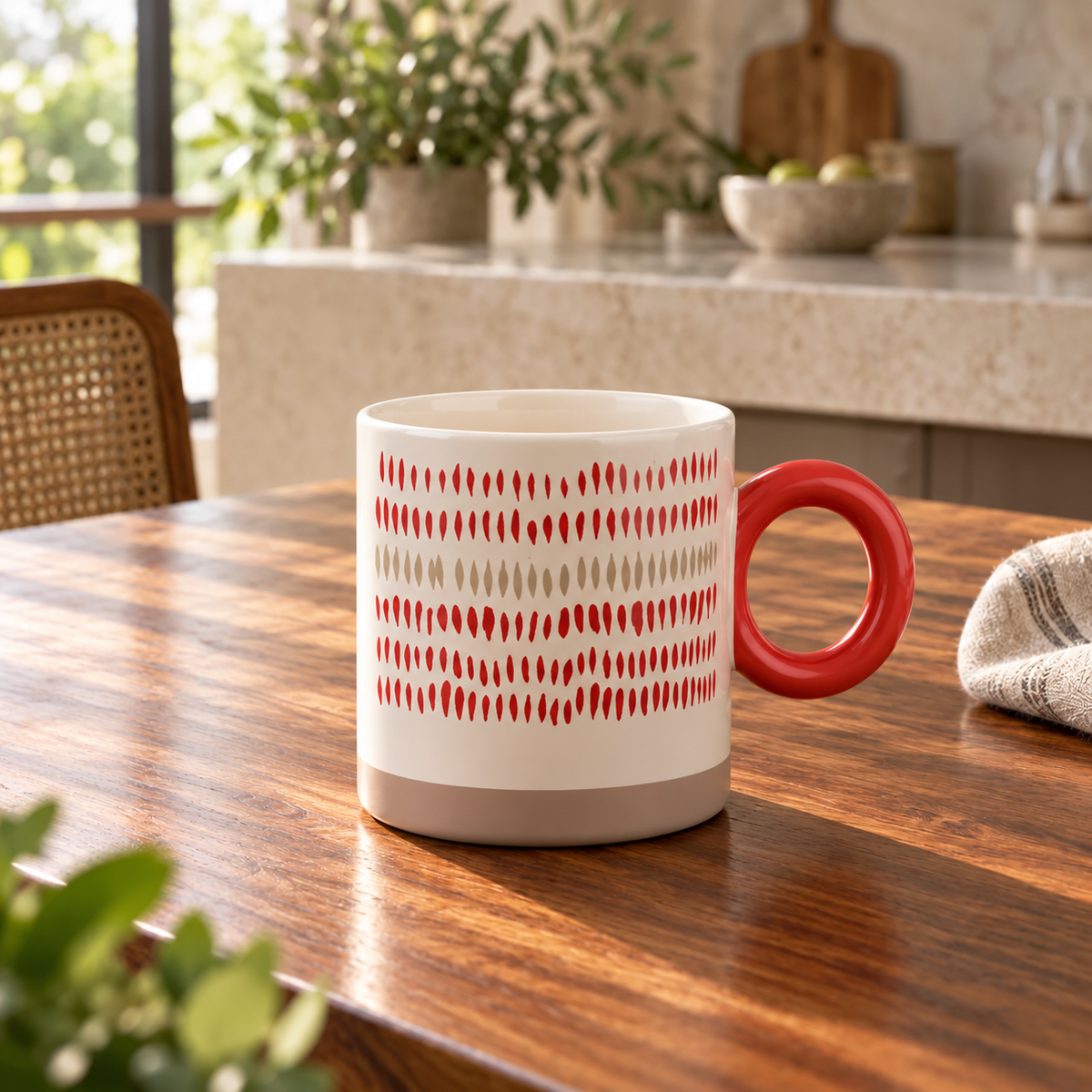 Red & White Printed Ceramic Coffee Mug – Stylish Tea & Coffee Cup