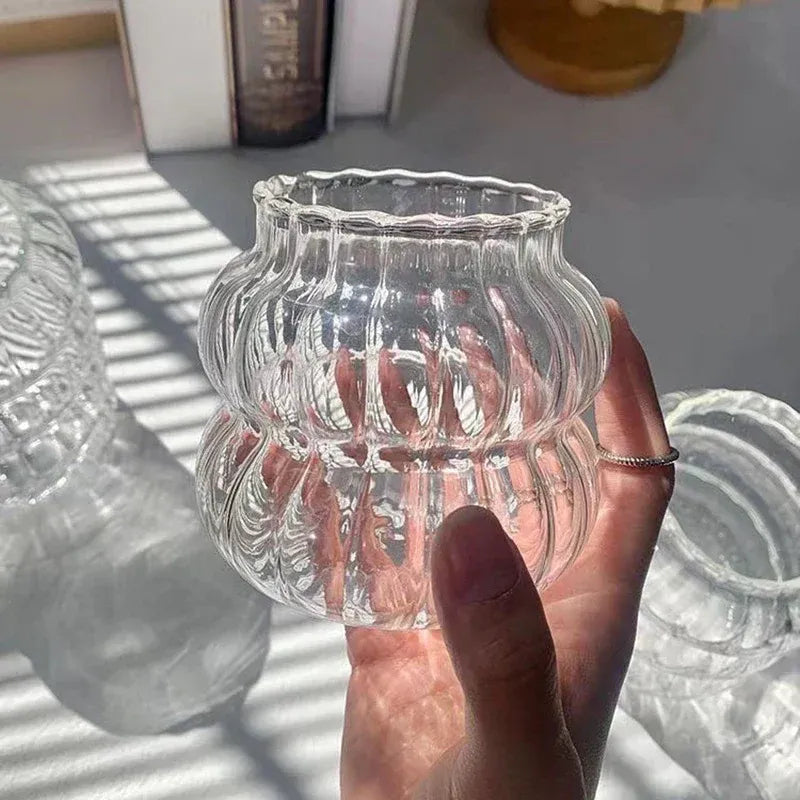 Ripple Wave Glass Coffee Tumbler Mug – Elegant Transparent Drinkware