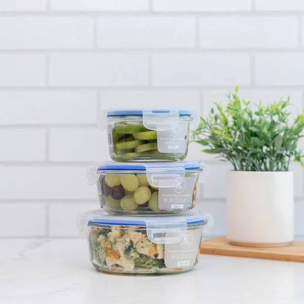 Round glass storage container with airtight lid – Home Hatch Pakistan