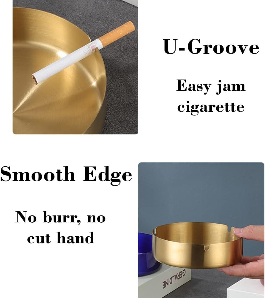 Round Gold Colour Stainless Steel Ashtray