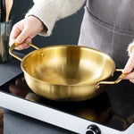 Stainless Steel Round Wok Pans With Handles | Premium Serveware & Cooking Pan