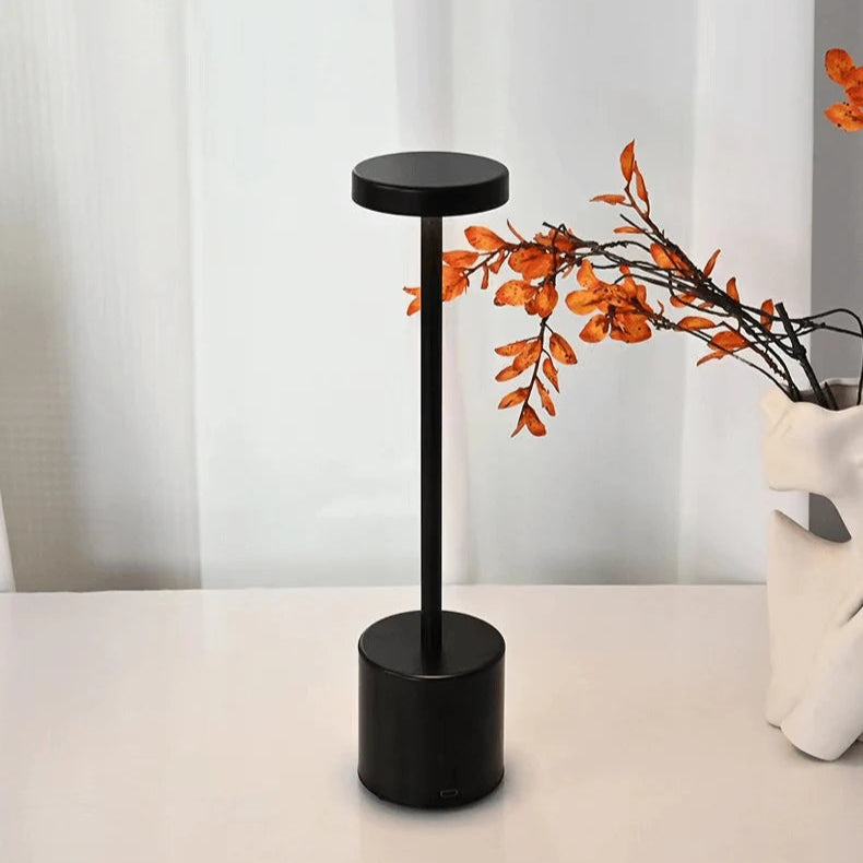 Home Hatch Sleek Modern Touch Lamp – 3-color LED table lamp with touch control. Rechargeable, wireless & elegant. Perfect for bedrooms & modern interiors.