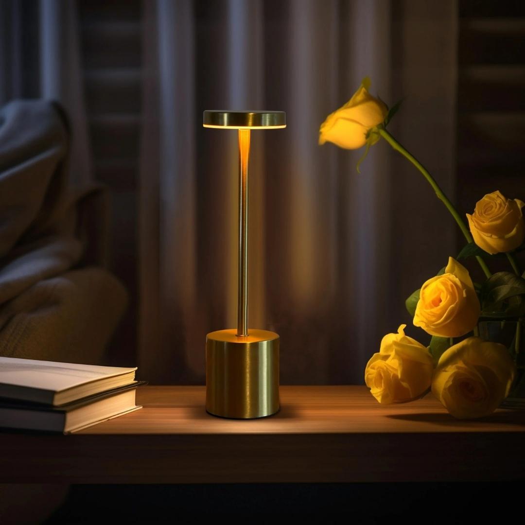 Home Hatch Sleek Modern Touch Lamp – 3-color LED table lamp with touch control. Rechargeable, wireless & elegant. Perfect for bedrooms & modern interiors.