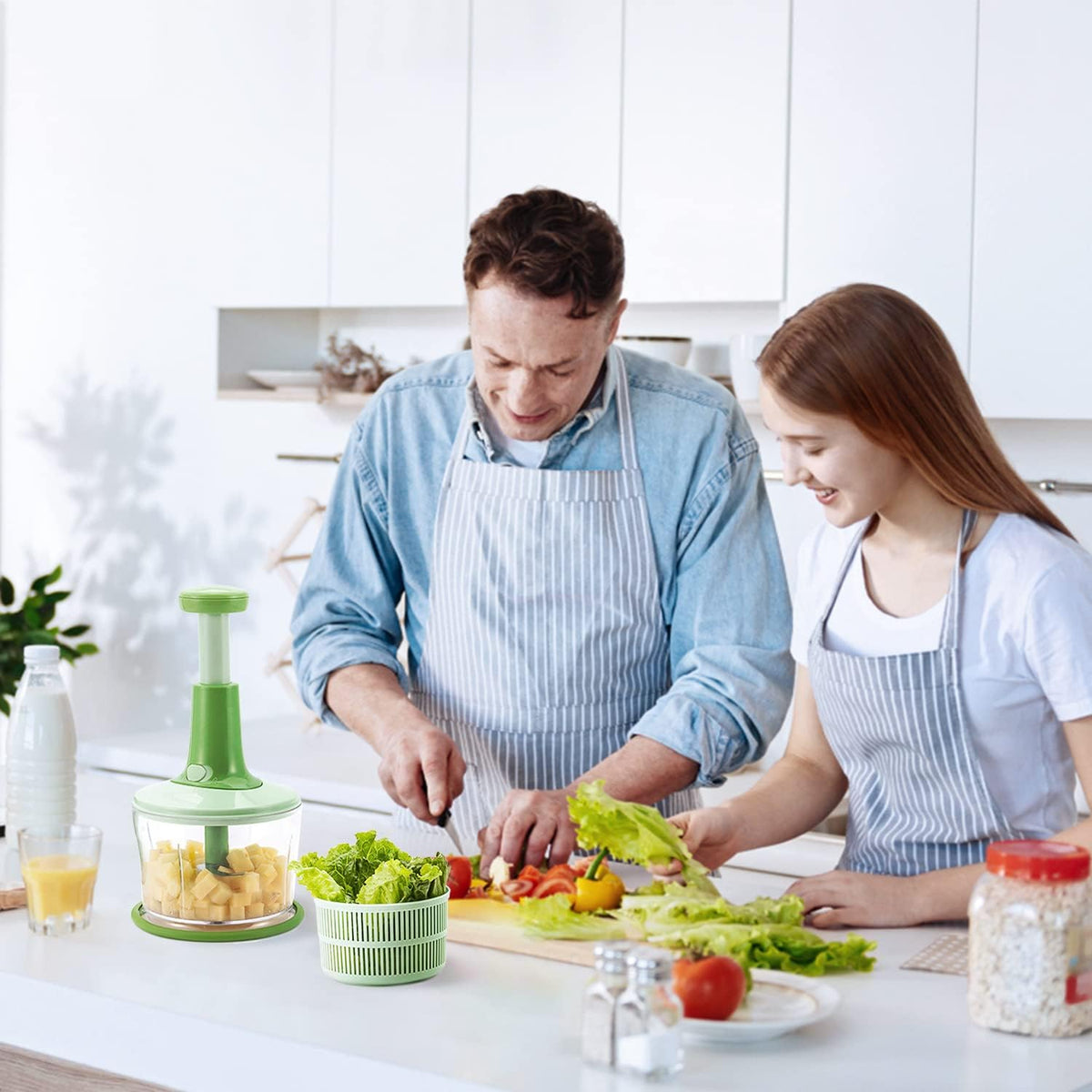 Salad Spinner & Chopper – Manual Vegetable Dryer, Fruit Basket & Salad Drainer with Bowl Strainer for Kitchen