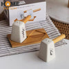 Hammer Shape Porcelain Salt and Pepper Shakers with Bamboo Handle and Tray