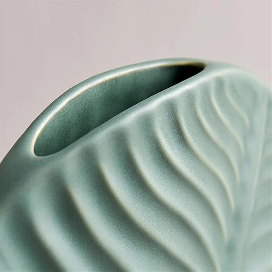Nordic ceramic vasesleaf shaped ceramic vaseset of 3 ceramic vasesmodern decorative vasesribbed ceramic vaseflower vase setliving room decorative vaseceramic vase for home decormodern home decor vasedecorative vases Pakistan