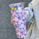 Sitarayuri Floral 40oz Stainless Steel 900ml Tumbler with Handle & Straw – Leakproof & Travel Friendly