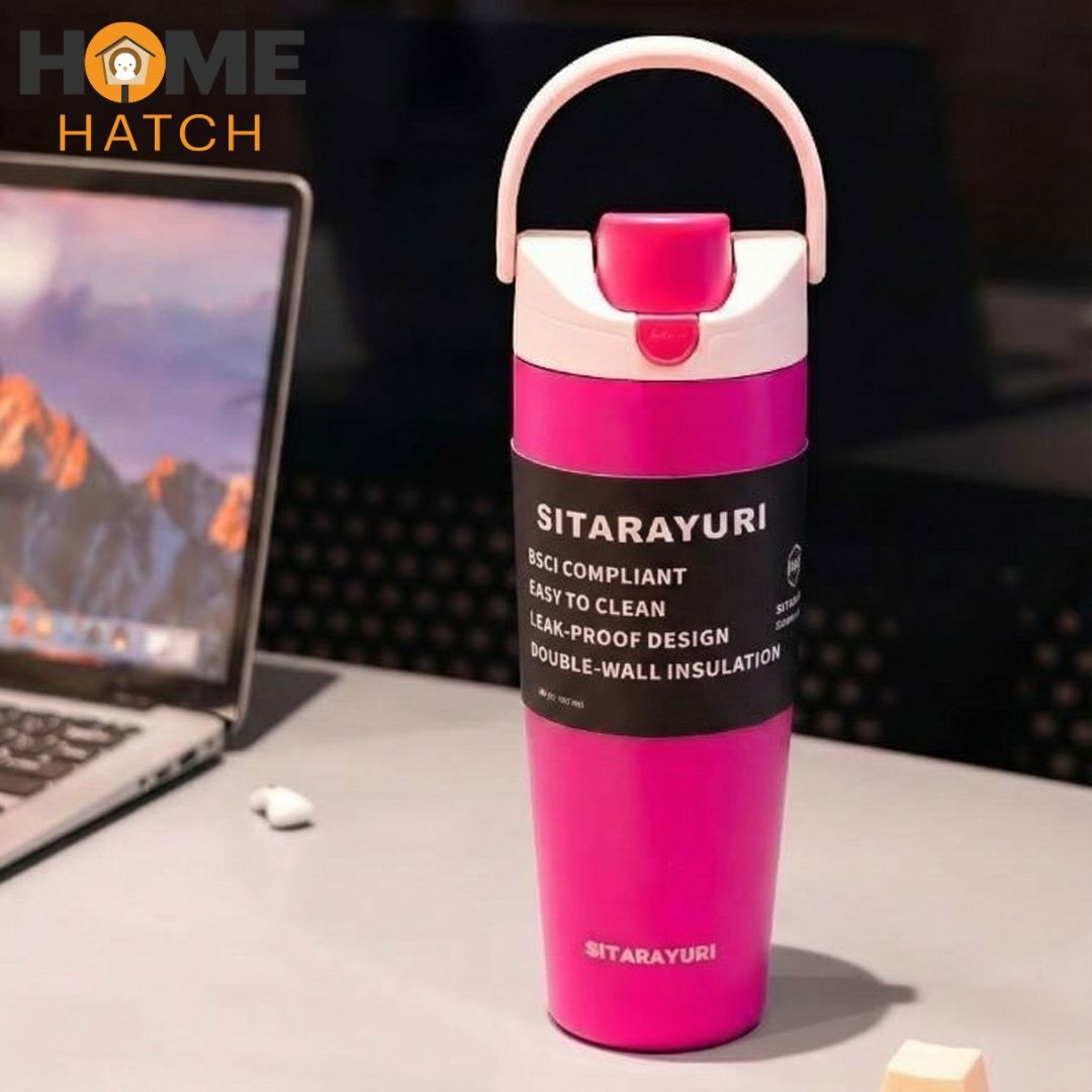 Sitarayuri flip-top leak-proof insulated travel mug 900ml – assorted colours – Home Hatch Pakistan