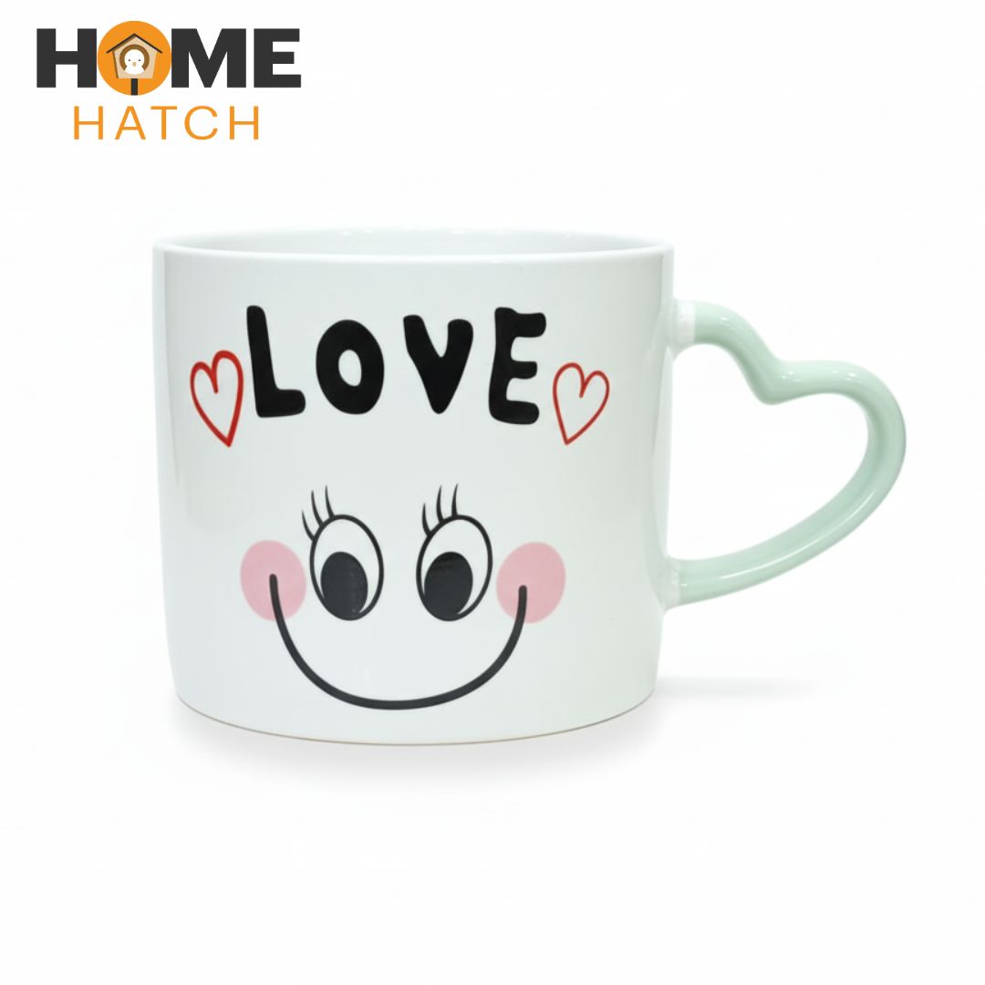 Cute Smiley Face Ceramic Mug with Heart Handle Pakistan – Love & Gift Mug for Coffee, Tea, Milk & Hot Chocolate