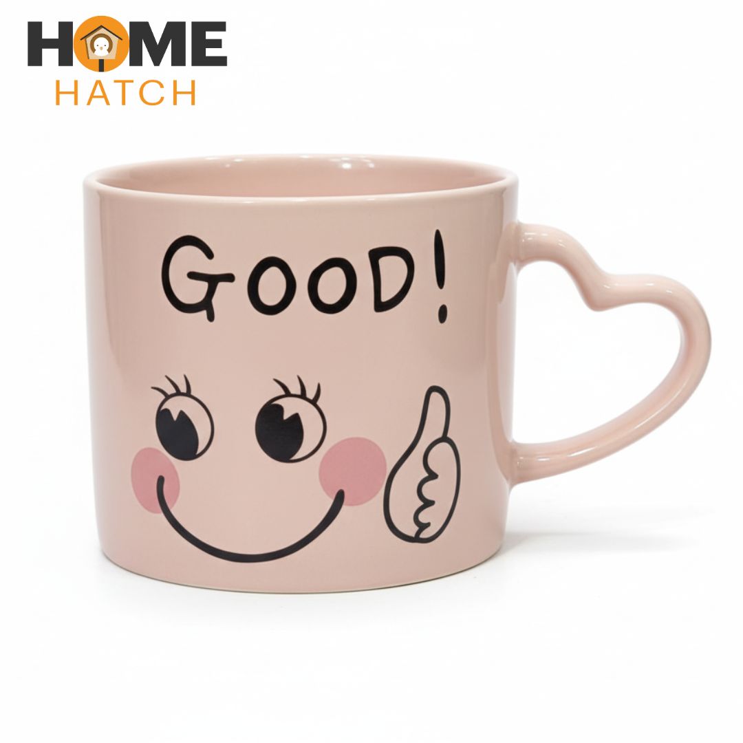 Cute Smiley Face Ceramic Mug with Heart Handle Pakistan – Love & Gift Mug for Coffee, Tea, Milk & Hot Chocolate