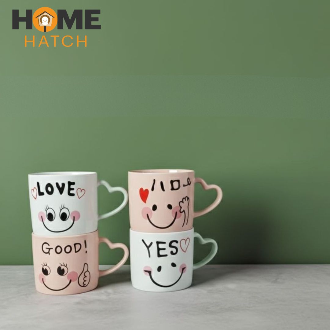 Cute Smiley Face Ceramic Mug with Heart Handle Pakistan – Love & Gift Mug for Coffee, Tea, Milk & Hot Chocolate