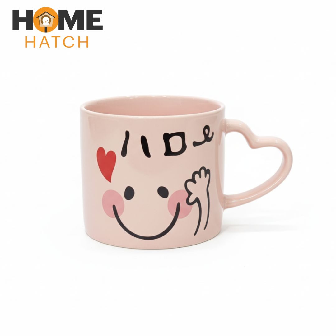 Cute Smiley Face Ceramic Mug with Heart Handle Pakistan – Love & Gift Mug for Coffee, Tea, Milk & Hot Chocolate