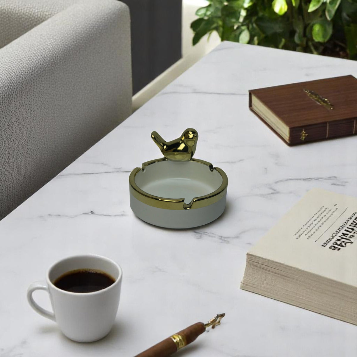 Sparrow Nordic Animal Bust Porcelain Ashtray