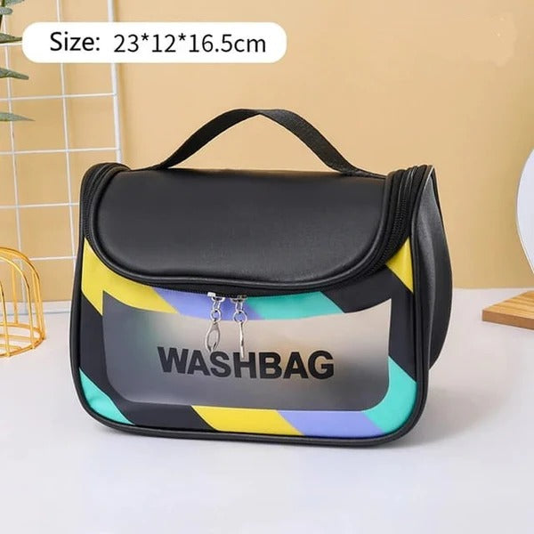 Squared Colored Transparent Makeup & Skincare Organizer Wash Bag