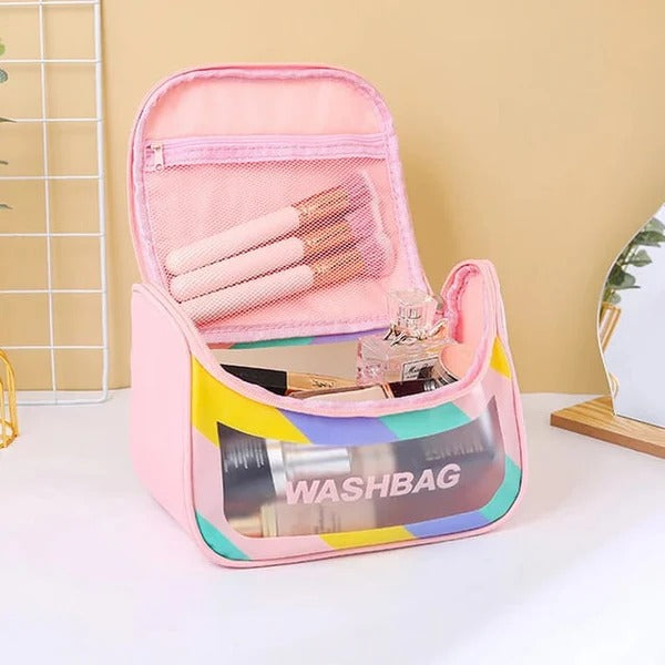Squared Colored Transparent Makeup & Skincare Organizer Wash Bag