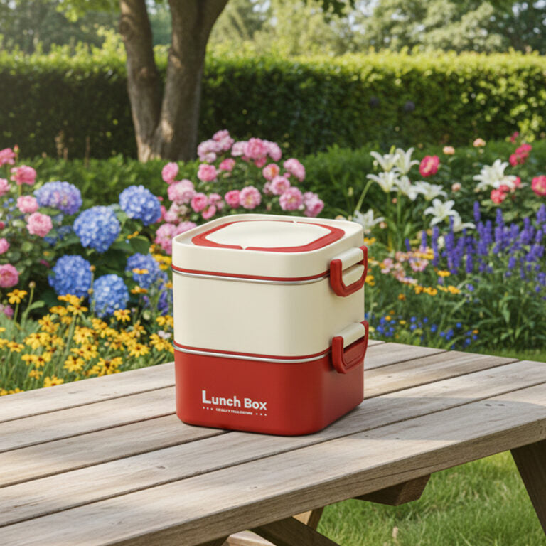 Stackable 3 layer lunch box with compartments for office and school use in Pakistan