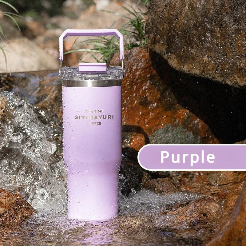 900 ml leakproof stainless steel insulated coffee tumbler with straw and handle