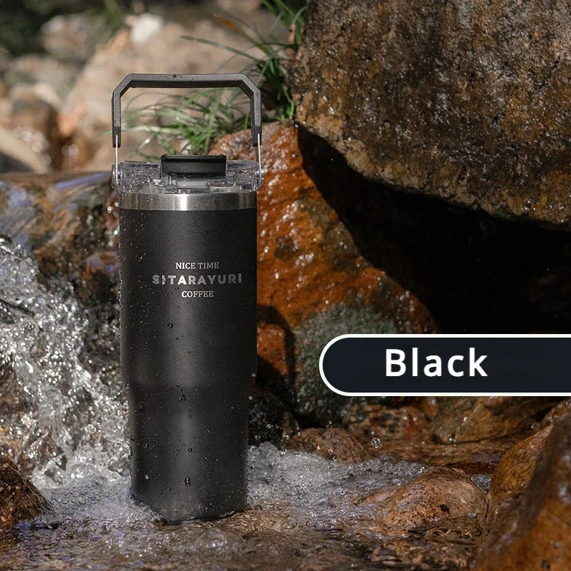 900 ml leakproof stainless steel insulated coffee tumbler with straw and handle