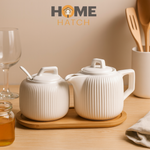 Minimalist Ceramic Sugar & Creamer Set with Bamboo Tray