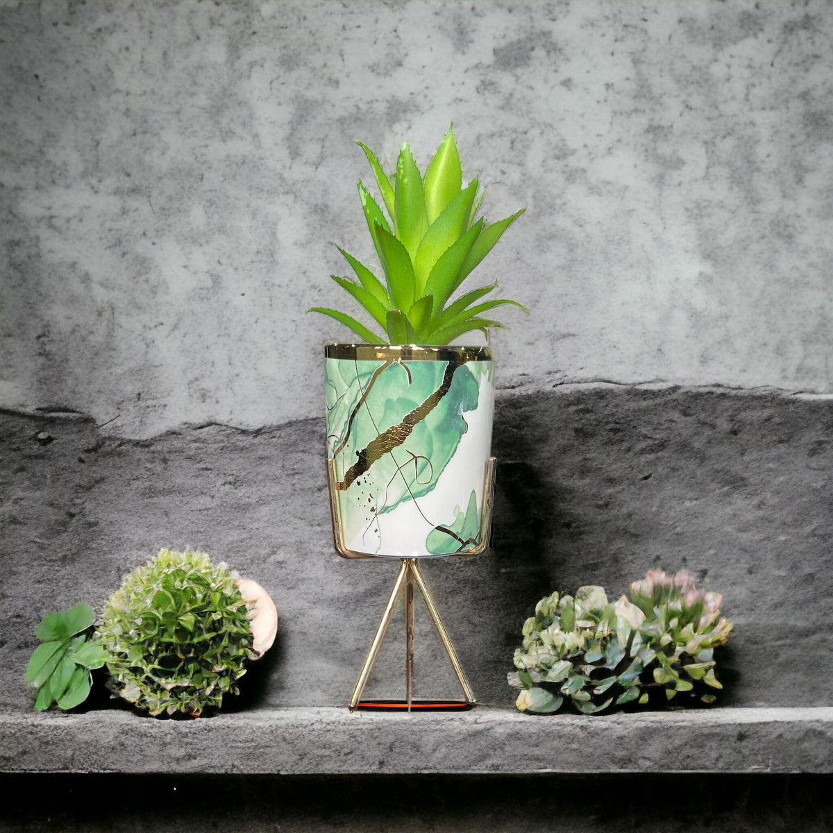 Marble Pattern Flower Pot With Plant - Home Hatch