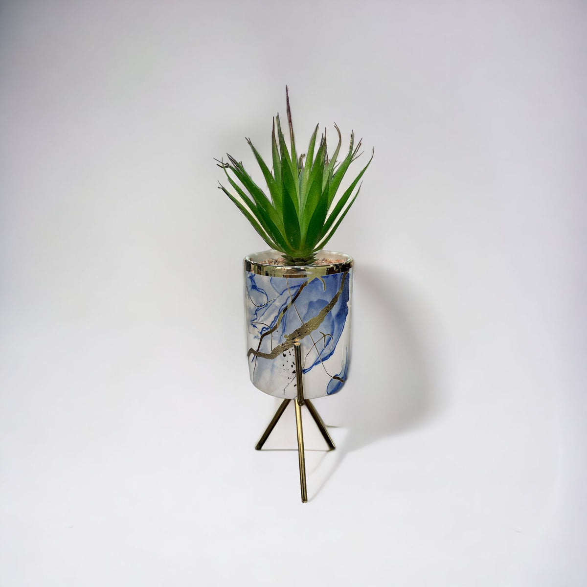 Marble Pattern Flower Pot With Plant - Home Hatch