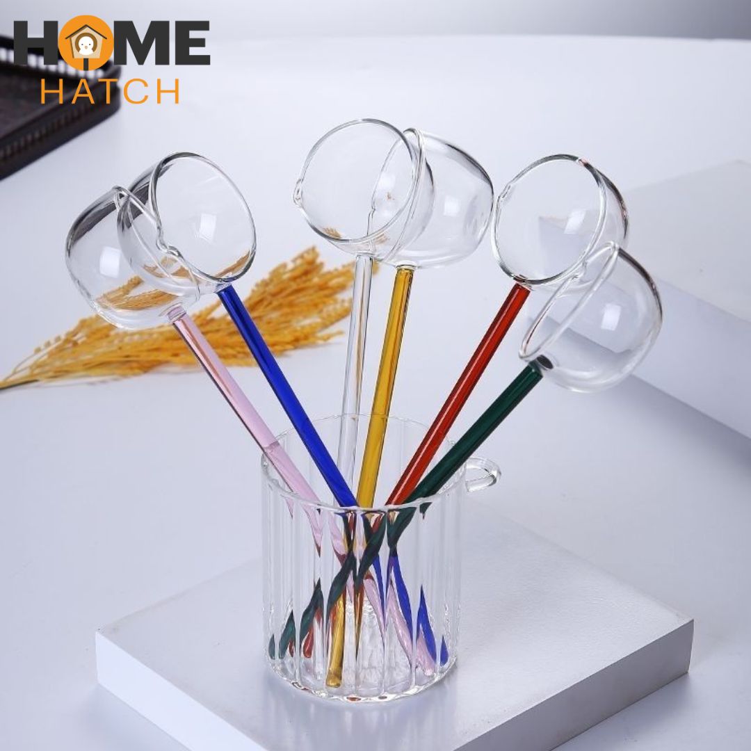 Glass Tarka Spoon – Long Coloured Handle Tempering / Tadka Spoon