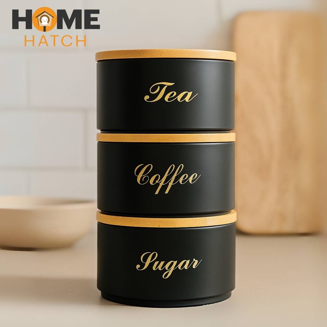 3 Pcs Elegant Storage Round Tin Box Set with Bamboo Lid