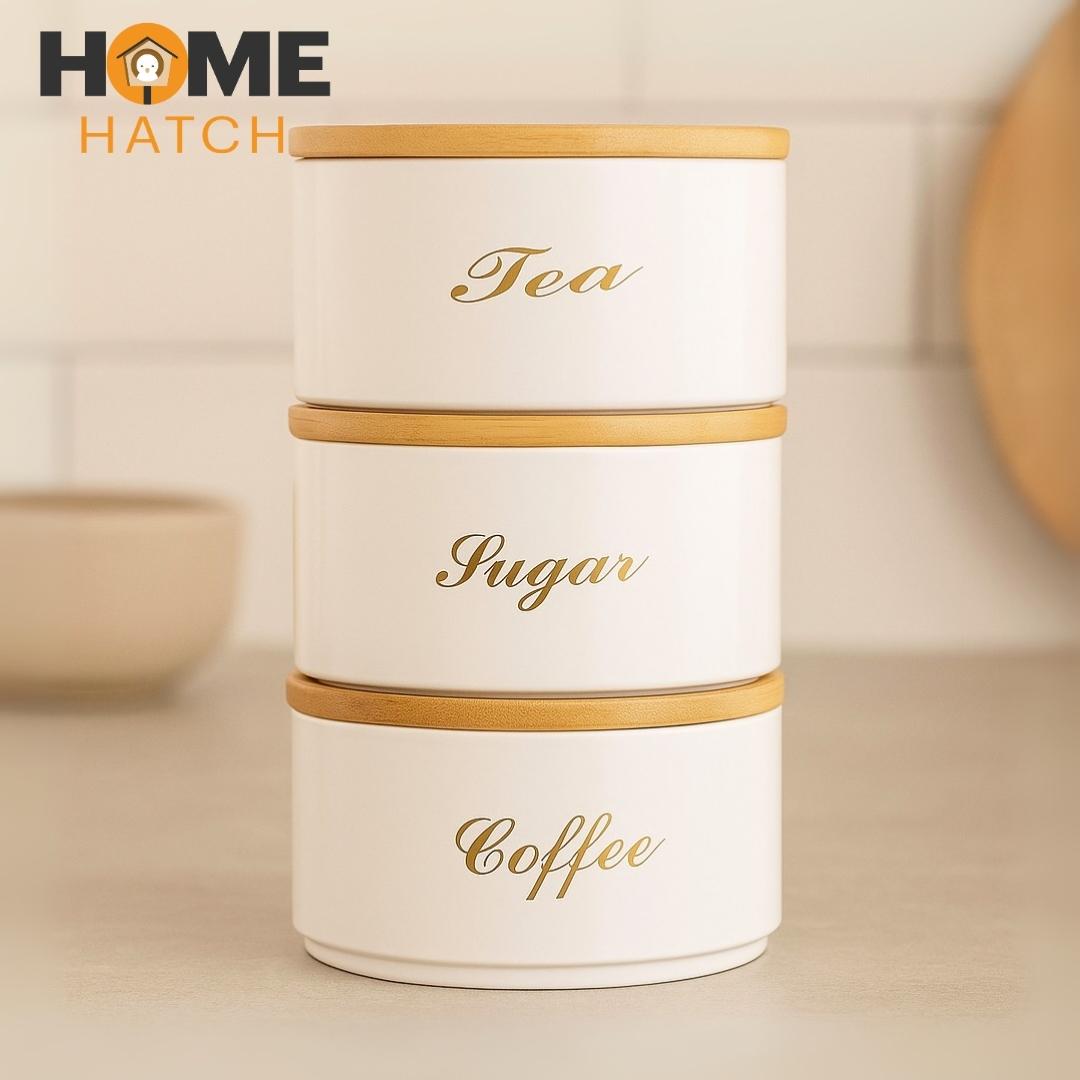3 Pcs Elegant Storage Round Tin Box Set with Bamboo Lid