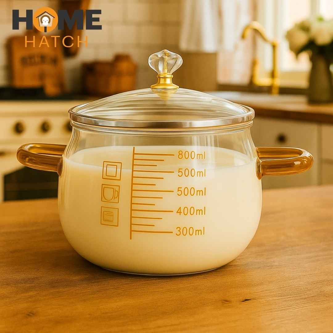 800ml Borosilicate Glass Cooking Pot with Transparent Glass Lid – Heat-Resistant Casserole