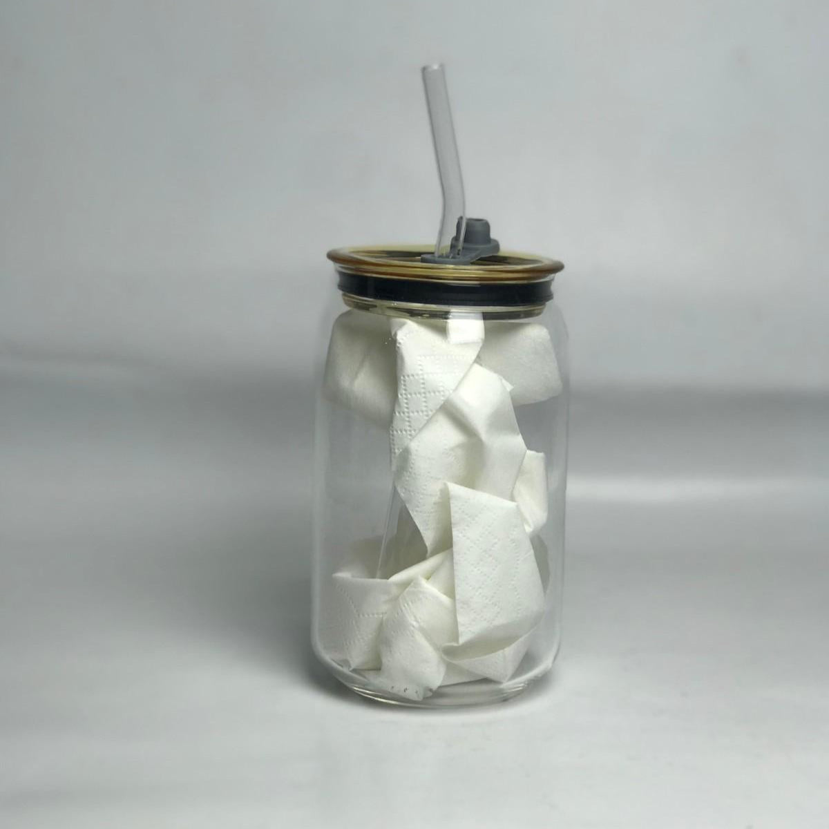 Transparent Round Drinking Glass Tumbler with Colored Lid And Glass Straw