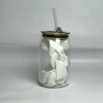 Transparent Round Drinking Glass Tumbler with Colored Lid And Glass Straw