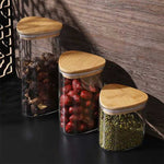 Triangle Airtight sealed Glass Jar With Wooden Bamboo Lid