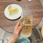 Vertical Stripe Drinking Glass Tumbler – Heat Resistant Mug for Iced Coffee & Drinkware