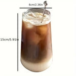 Vertical Stripe Drinking Glass Tumbler – Heat Resistant Mug for Iced Coffee & Drinkware