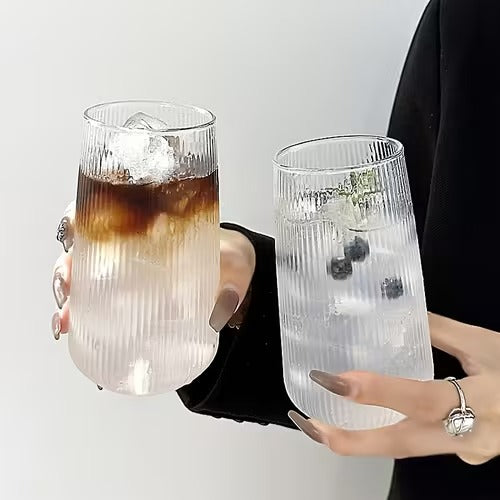 Vertical Stripe Drinking Glass Tumbler – Heat Resistant Mug for Iced Coffee & Drinkware