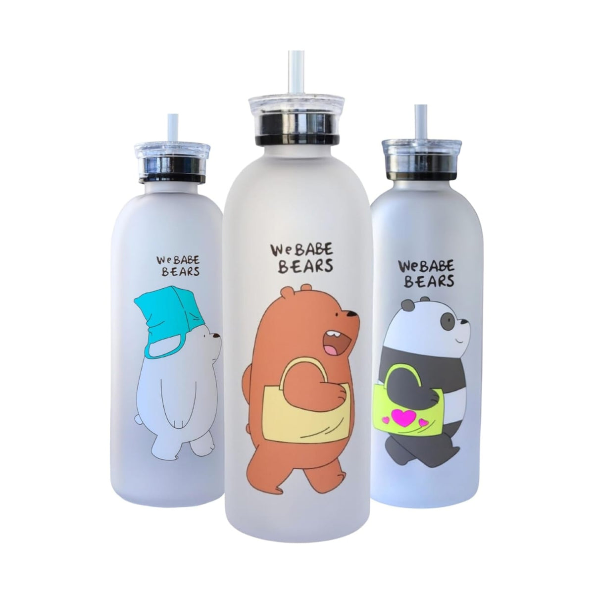 ‘We Babe Bears’ Frosted Plastic Water Bottle with Straw-1000ml
