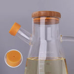 Bamboo Lid Glass Oil Bottle With Handle | High Borosilicate Glass