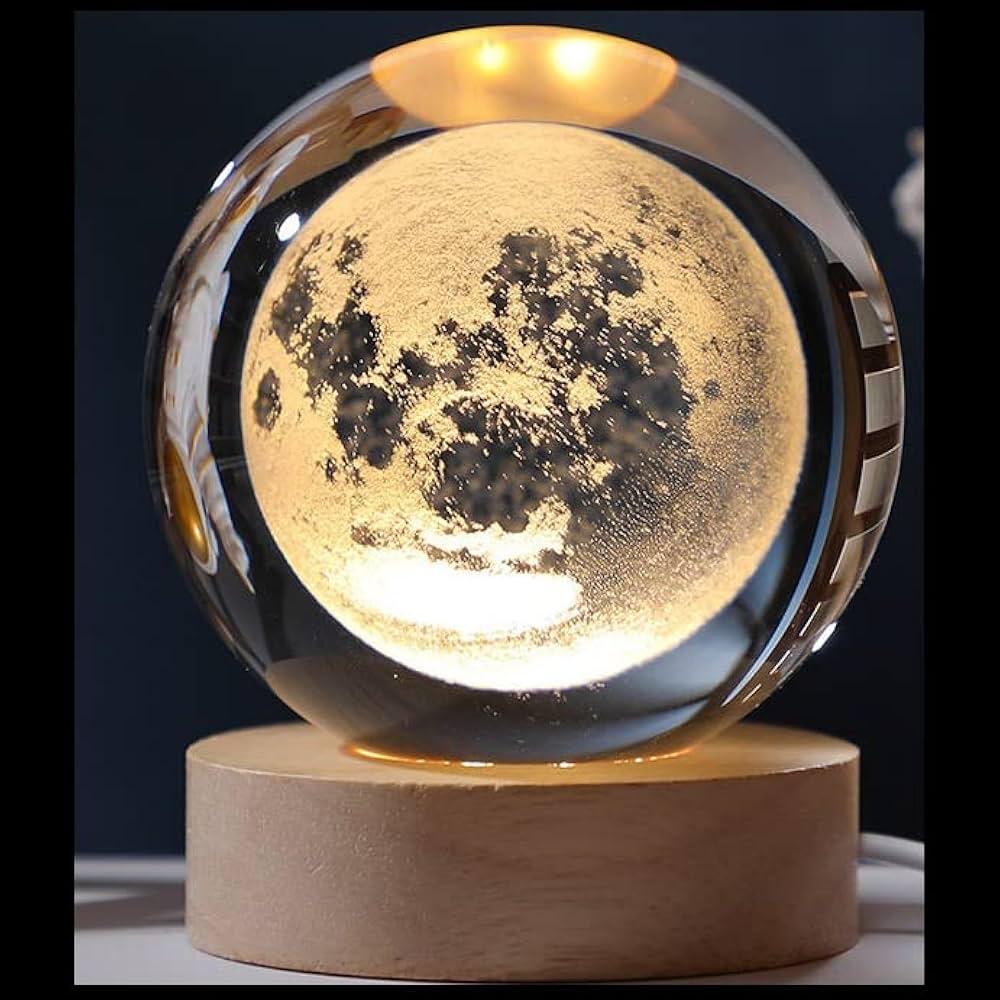 3D Galaxy Crystal Ball Night Light With Wooden Base - Medium