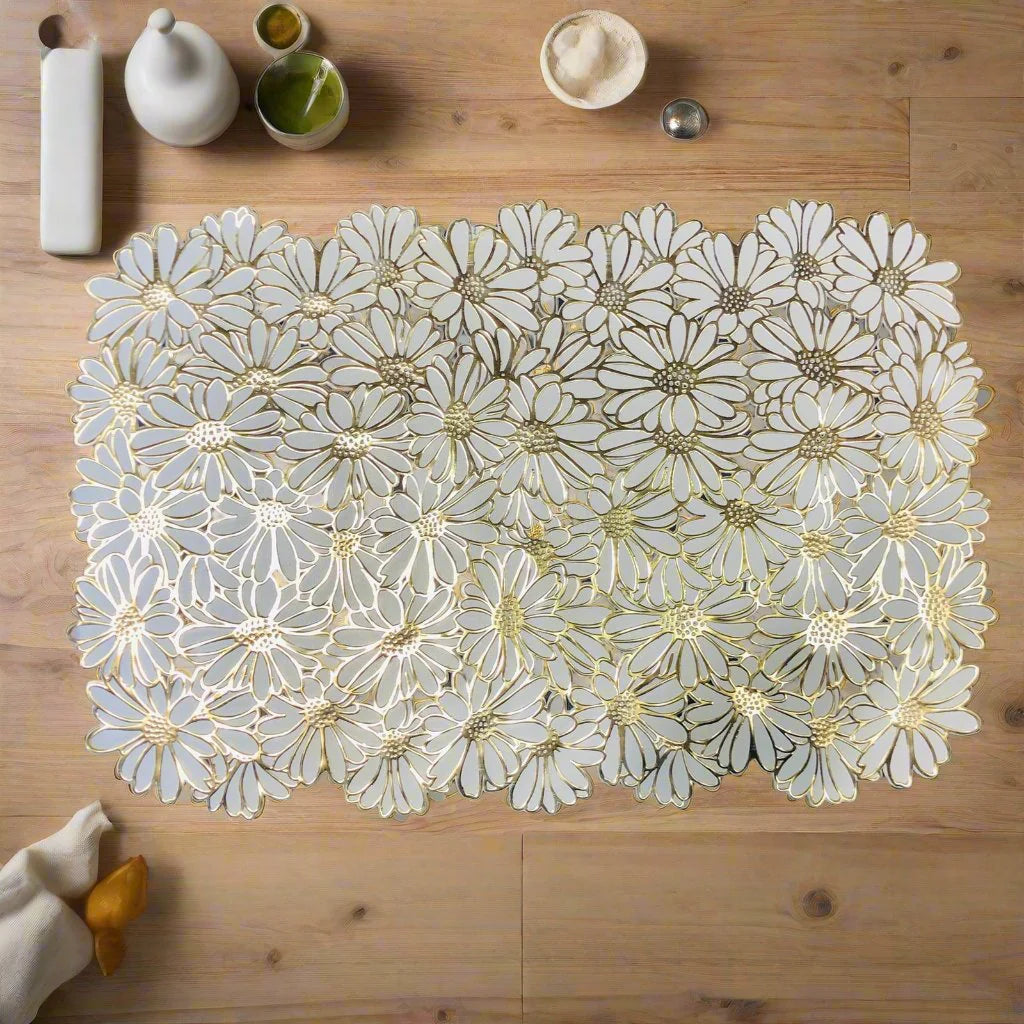 Daisy RectangularGold Flower PVC Table Mats | Placemats