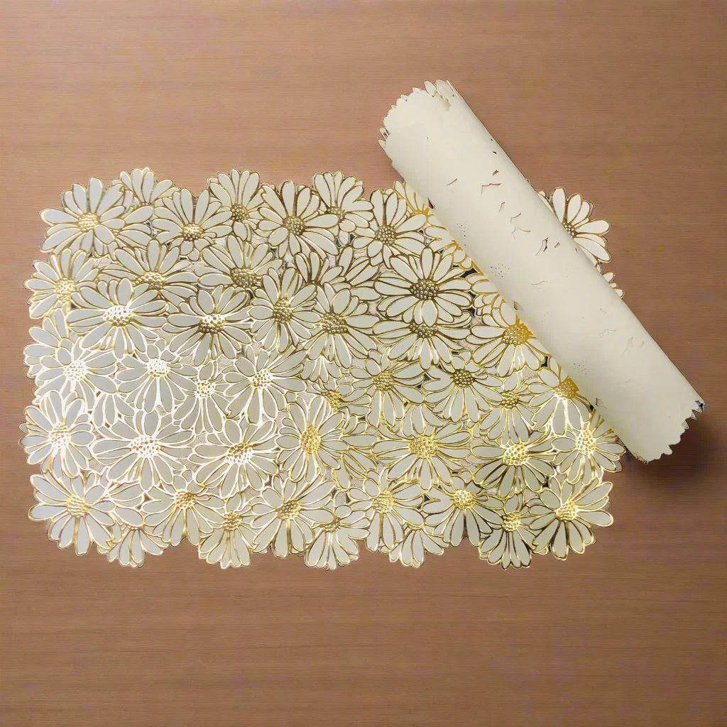 Daisy RectangularGold Flower PVC Table Mats | Placemats