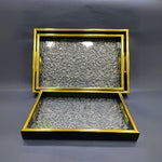 Gold Border Frosted Acrylic Glass Luxury Serving Tray | Set of 3