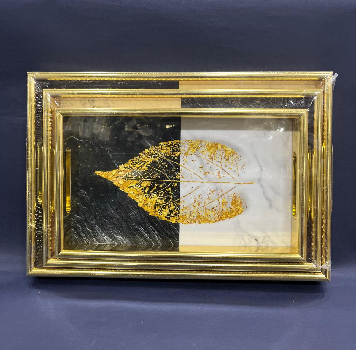 Luxury Gold Leaf Modern Serving Tray | Set of 3