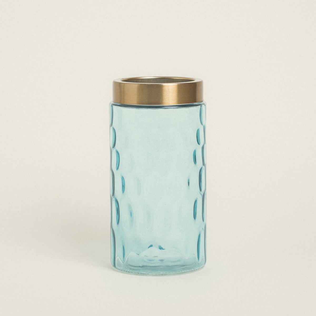 Elegant Aqua Blue Glass Vase with Golden Rim – Timeless Floral Decor