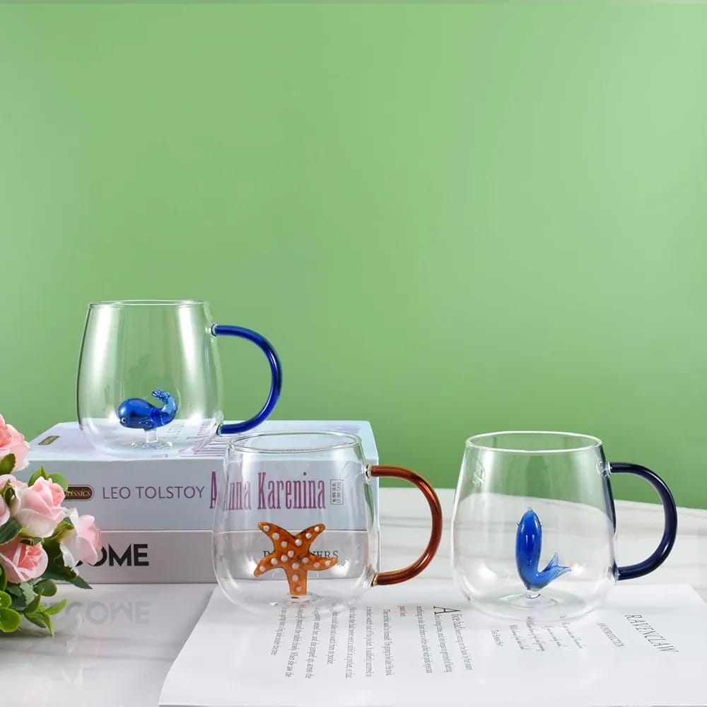 3D Coffee Mug Cute Animal Inside Glass Cup with Handle