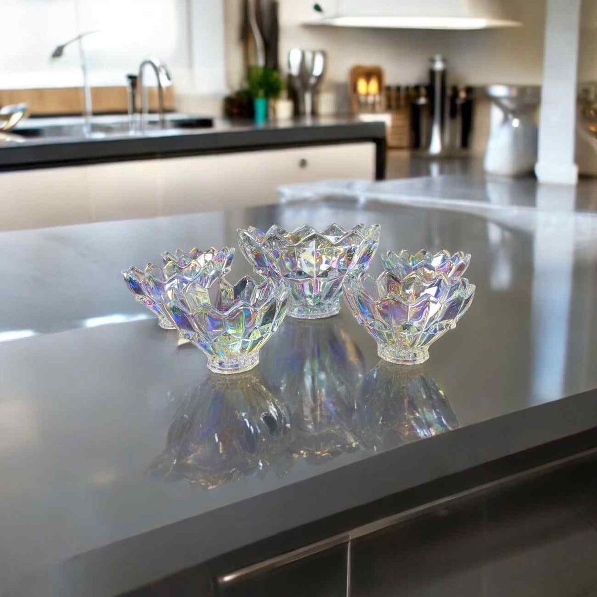 7-Pcs Tinted Glass Modern Desert Ice-Cream Sundae Bowl Set