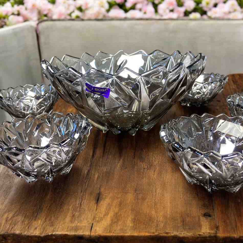 7-Pcs Tinted Glass Modern Desert Ice-Cream Sundae Bowl Set