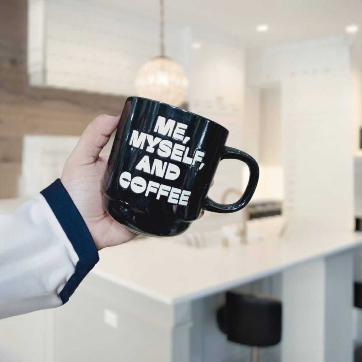 Me, Myself & Coffee — Bold Black Ceramic Mug for Coffee Lovers