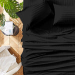 Striped Bedsheet Set - Black T200 Cotton Satin