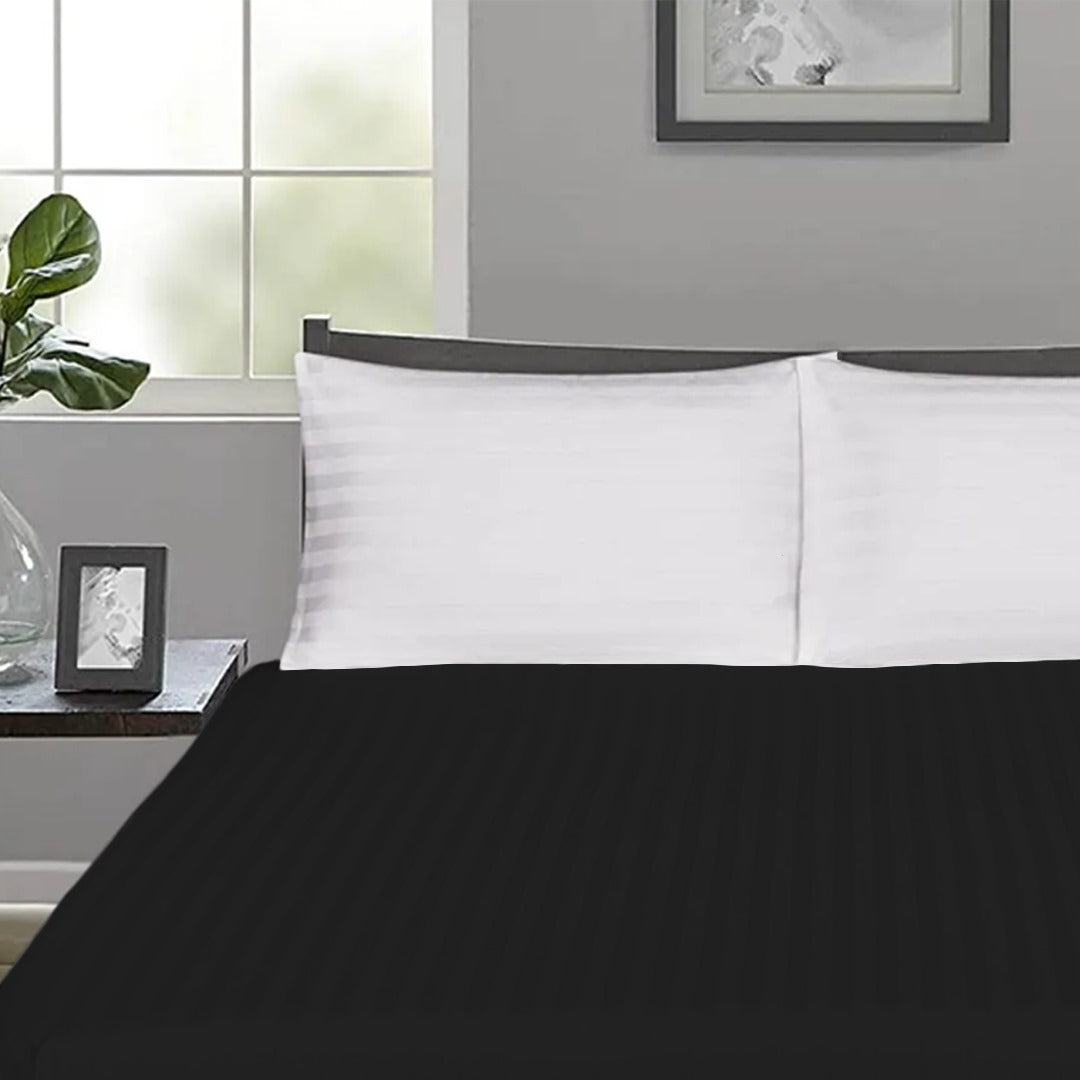 Striped Bedsheet Set - Black T200 Cotton Satin